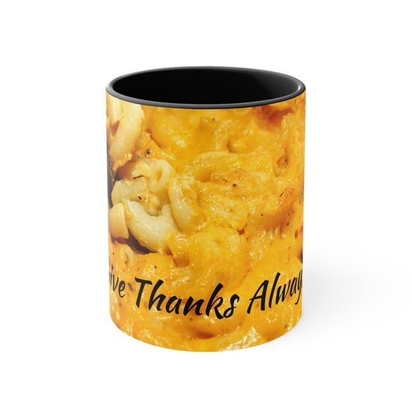 Give Thanks Always Personalized Mac and Cheese Ceramic Coffee Mug - Picture 2 of 4